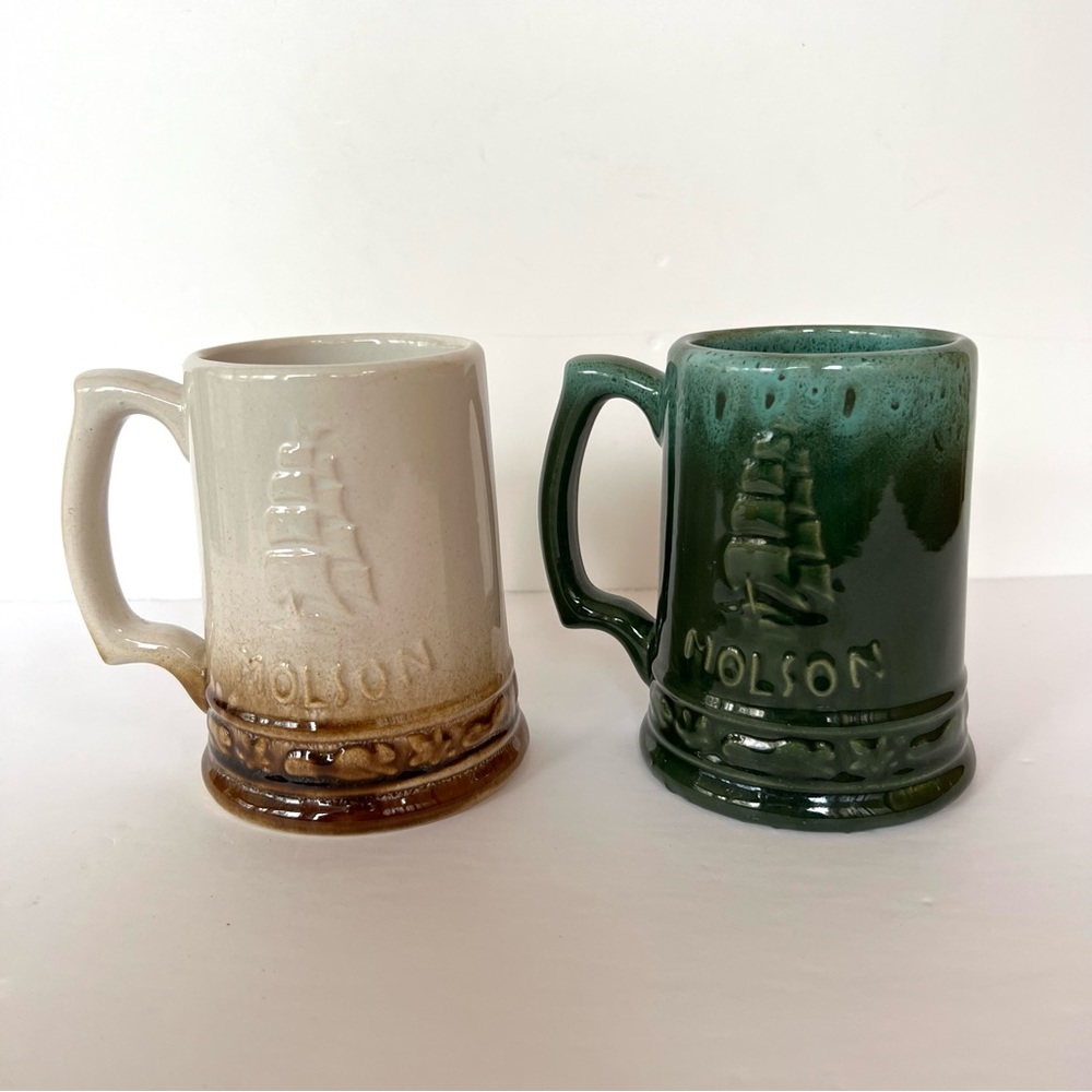 Vintage Beauce Molson Drip Glaze Set of 2 Beer Steins